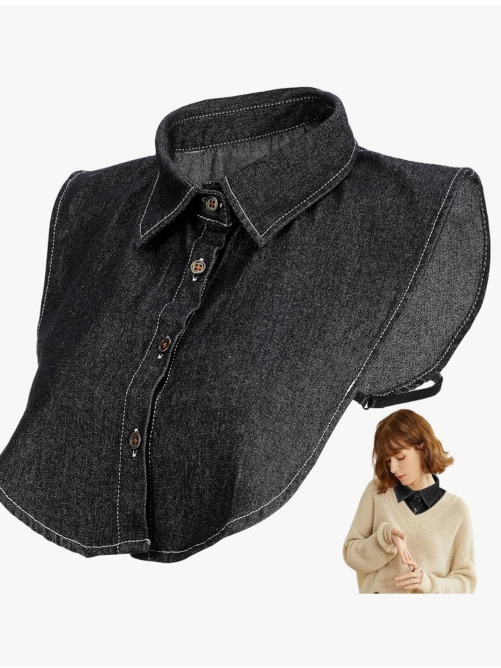 Detachable denim fake collar for women